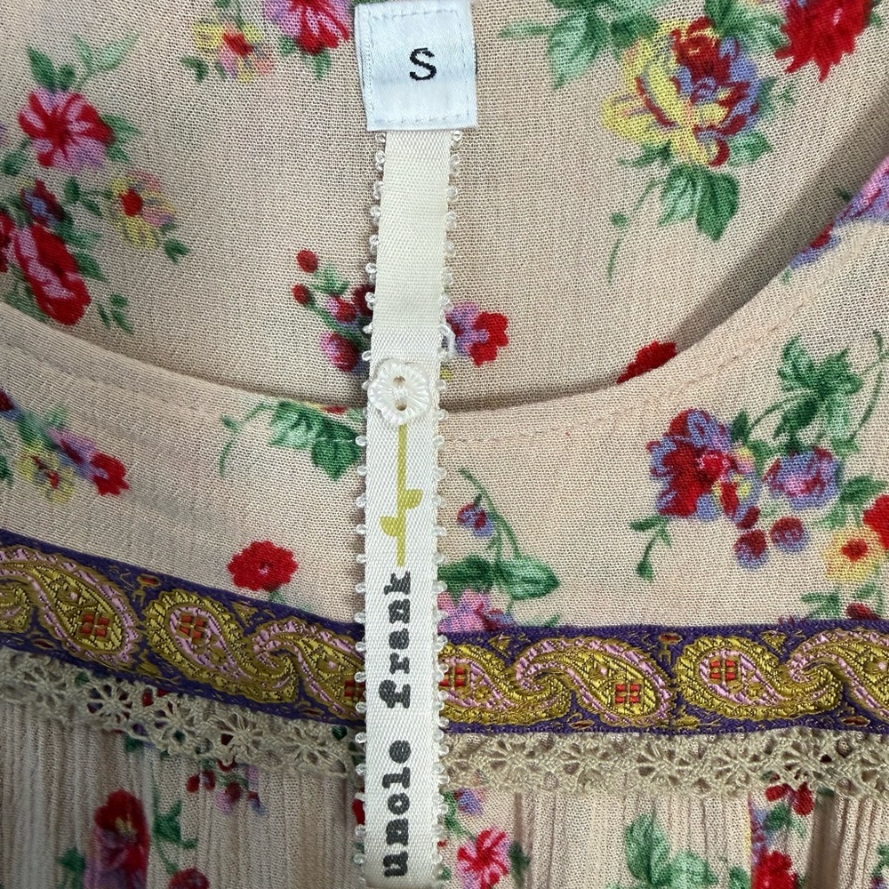 Uncle Frank x Anthropologie Floral Boho Mini Dress Bell Sleeves S Style 34024 - Picture 4 of 8